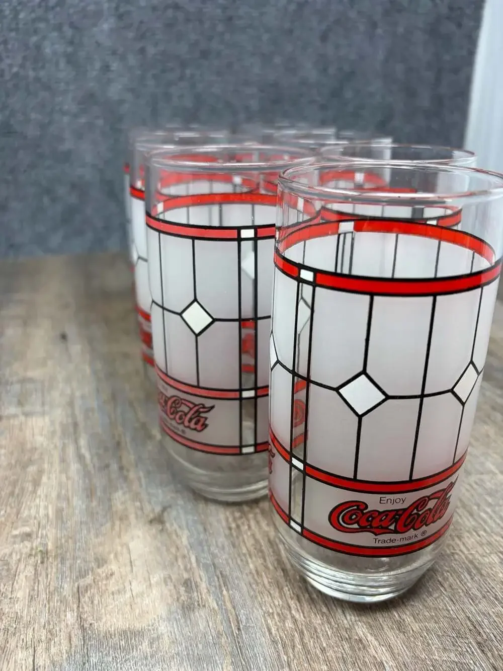Vintage Coca-Cola Frosted Stained Glass Tiffany Style Drinking Glasses Set of 7